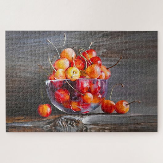 Cherry Still Life in Glass Stretched Canvas Print ジグソーパズル (横)