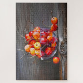 Cherry Still Life in Glass Stretched Canvas Print ジグソーパズル (縦)