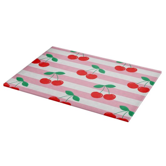 Cherry Stripe Pattern – Retro Fruit Gift & Decor カッティングボード (角)