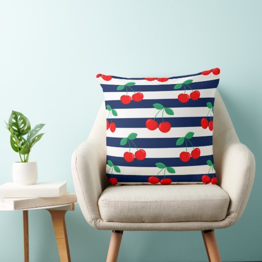 Cherry Stripe Pattern – Retro Fruit Gift & Decor クッション (椅子)