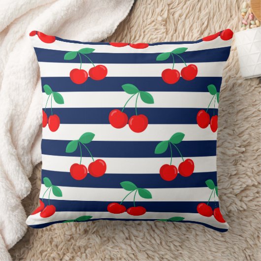 Cherry Stripe Pattern – Retro Fruit Gift & Decor クッション (ブランケット)