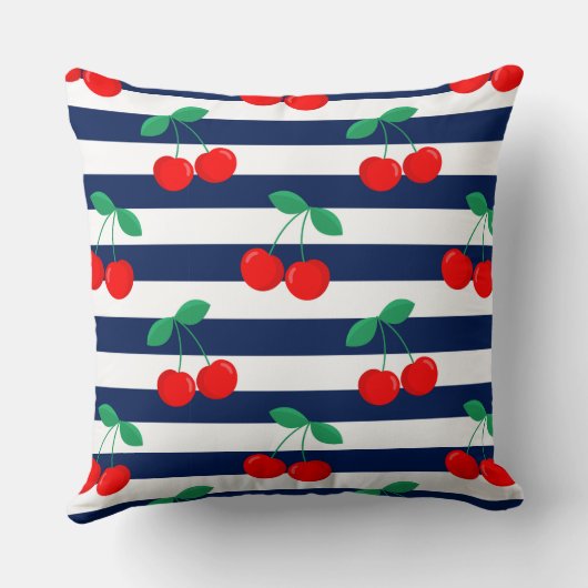 Cherry Stripe Pattern – Retro Fruit Gift & Decor クッション (裏面)