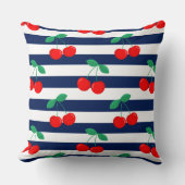 Cherry Stripe Pattern – Retro Fruit Gift & Decor クッション (正面)