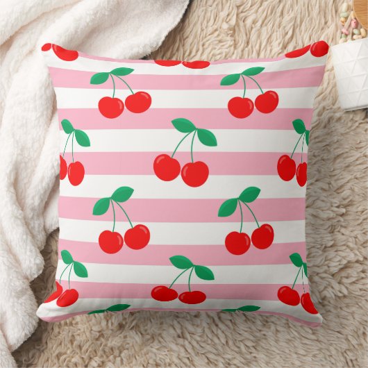 Cherry Stripe Pattern – Retro Fruit Gift & Decor クッション (ブランケット)