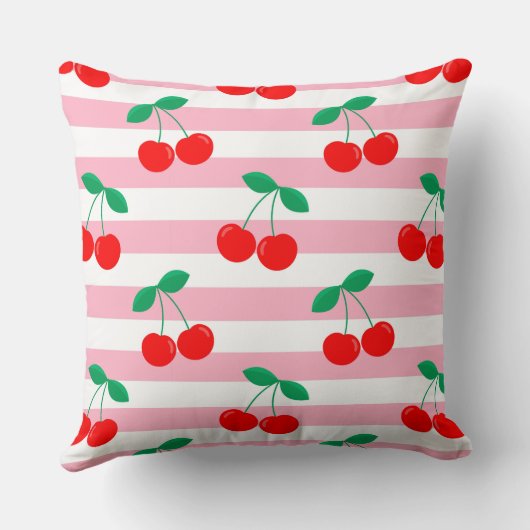 Cherry Stripe Pattern – Retro Fruit Gift & Decor クッション (裏面)
