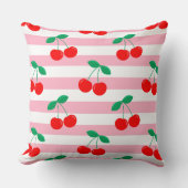 Cherry Stripe Pattern – Retro Fruit Gift & Decor クッション (正面)