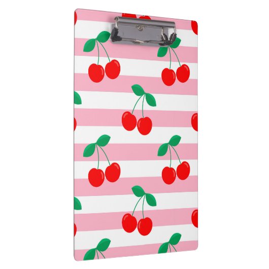 Cherry Stripe Pattern – Retro Fruit Gift & Decor クリップボード (右)