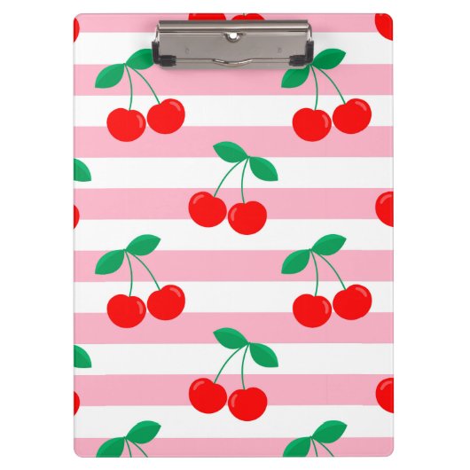 Cherry Stripe Pattern – Retro Fruit Gift & Decor クリップボード (正面)