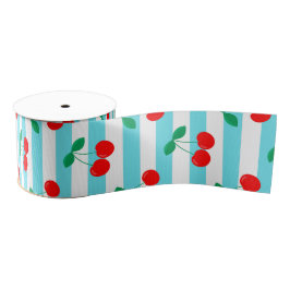 Cherry Stripe Pattern – Retro Fruit Gift & Decor グログランリボン