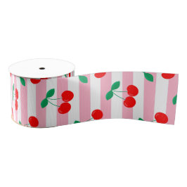 Cherry Stripe Pattern – Retro Fruit Gift & Decor グログランリボン