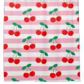 Cherry Stripe Pattern – Retro Fruit Gift & Decor シャワーカーテン (正面)