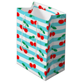 Cherry Stripe Pattern – Retro Fruit Gift & Decor ミディアムペーパーバッグ