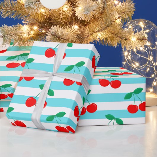 Cherry Stripe Pattern – Retro Fruit Gift & Decor ラッピングペーパー (クリスマス)