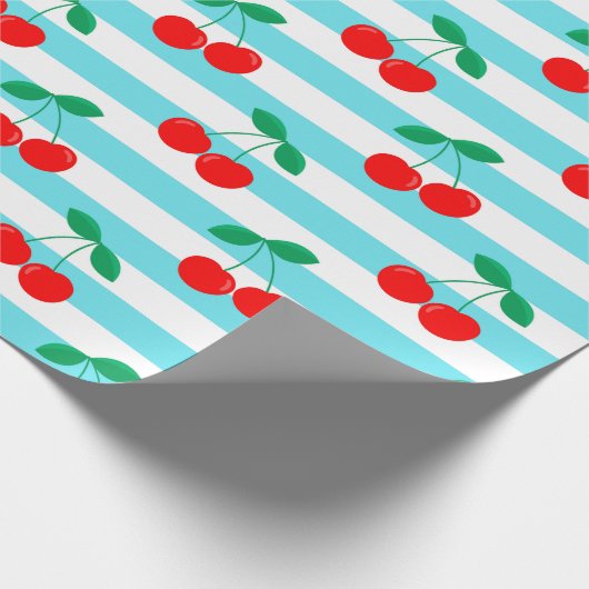 Cherry Stripe Pattern – Retro Fruit Gift & Decor ラッピングペーパー (角)