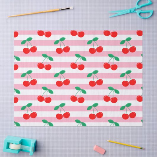 Cherry Stripe Pattern – Retro Fruit Gift & Decor 薄葉紙 (クラフト)