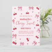 Cherry Sweet Birthday Party Bow Theme Girl  招待状 (スタンド正面)