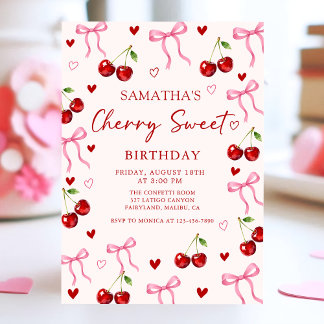 Cherry Sweet Bow Birthday Invitation 招待状