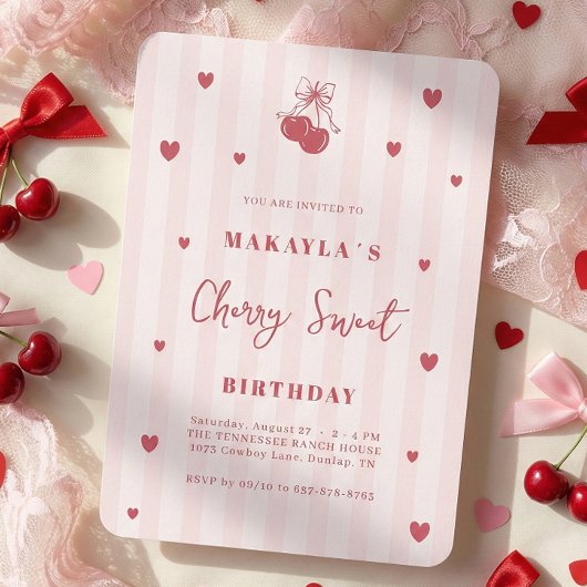 Cherry Sweet Coquette Girl Birthday 招待状