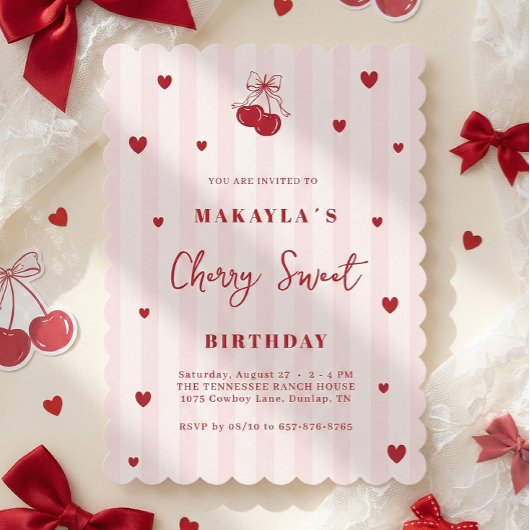 Cherry Sweet Coquette Girl Birthday 招待状