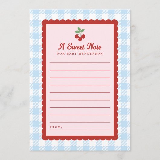 Cherry Sweet Note Baby Shower Flat Advice Card アドバイスカード (正面)