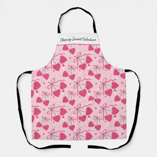 Cherry Sweet Valentine Apron | Editable Cute Cherr エプロン (正面)