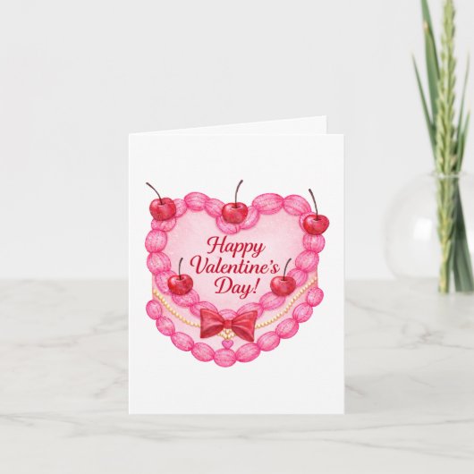 Cherry Sweet Valentine Cake Greeting Card カード (正面)