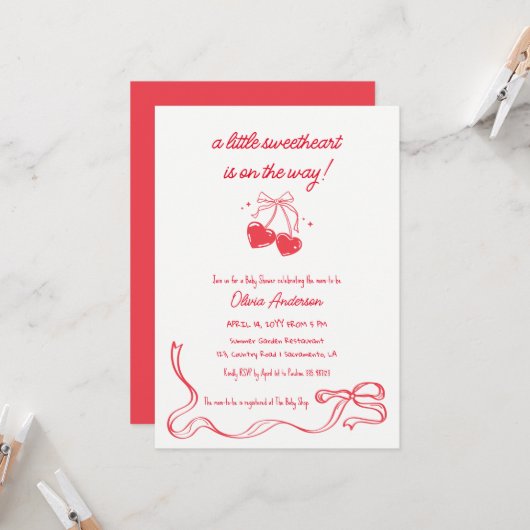 Cherry sweetheart Baby Shower Invitation 招待状 (正面/裏面インサイチュ)
