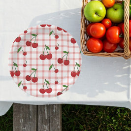 Cherry Themed Paper Plate Set with Pink Checkered  ペーパープレート