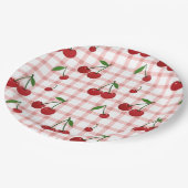 Cherry Themed Paper Plate Set with Pink Checkered ペーパープレート (アングル)