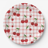 Cherry Themed Paper Plate Set with Pink Checkered ペーパープレート (正面)
