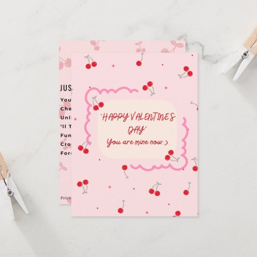 Cherry Themed Valentine cute funny カード (正面/裏面インサイチュ)