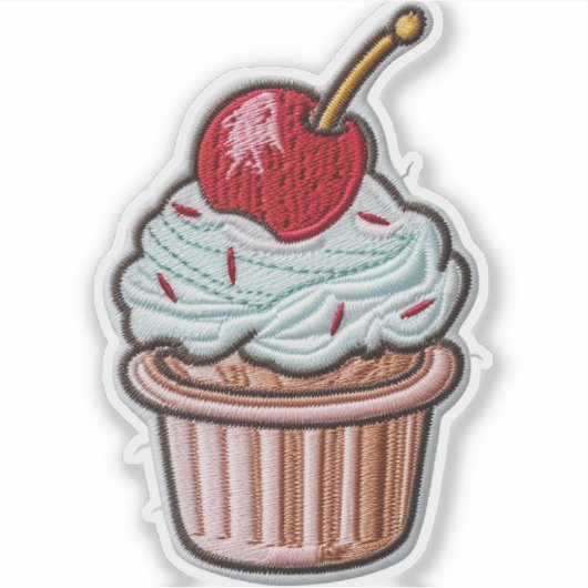 Cherry-Topped Cupcake Custom-Cut Vinyl Sticker シール (正面)
