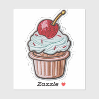 Cherry-Topped Cupcake Custom-Cut Vinyl Sticker シール