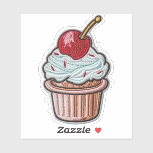 Cherry-Topped Cupcake Custom-Cut Vinyl Sticker シール (シート)
