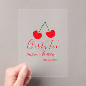 Cherry two 2nd birthday red cherry kids simple  アクリル招待状 (インサイチュ (ポータブル))
