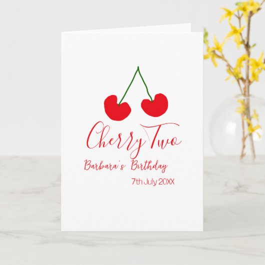 Cherry two 2nd birthday red cherry kids simple  カード (黄色い花)