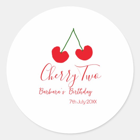 Cherry two 2nd birthday red cherry kids simple  ラウンドシール (正面)