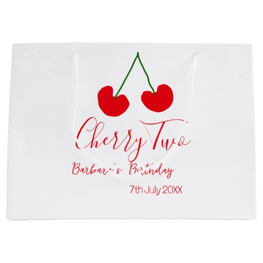 Cherry two 2nd birthday red cherry kids simple  ラージペーパーバッグ (正面)