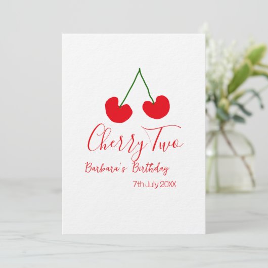 Cherry two 2nd birthday red cherry kids simple 招待状 (スタンド正面)