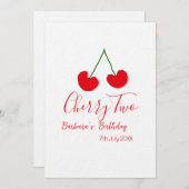 Cherry two 2nd birthday red cherry kids simple  招待状 (正面/裏面)
