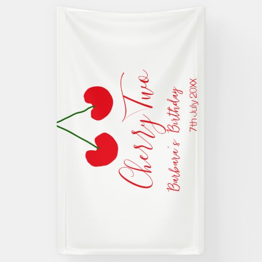 Cherry two 2nd birthday red cherry kids simple  横断幕 (縦)