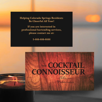 Cherry Wood & Black Event Bartender Business Card 名刺