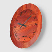 Cherry wood texture custom monogram ラージ壁時計 (傾斜)