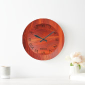 Cherry wood texture custom monogram ラージ壁時計 (ホーム)