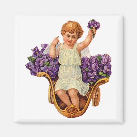 CherubとPurple Flowers Magnet マグネット (正面)