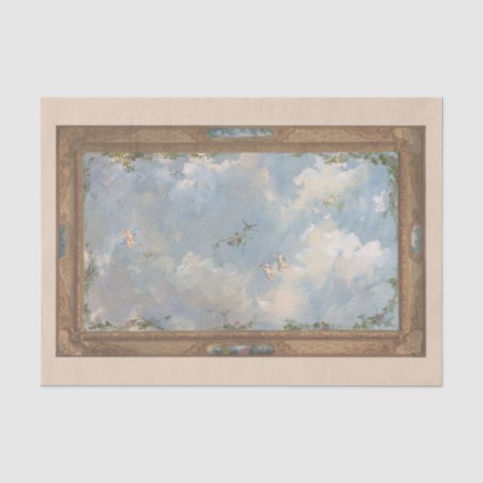 Cherub Angel Sky Clouds金ゴールドフレームアートデコページ 薄葉紙 (正面)