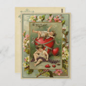 Cherub Angelsとハートヴィンテージ複製 ポストカード (正面/裏面)