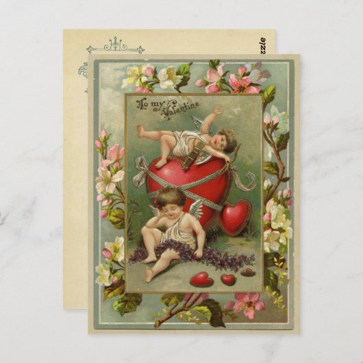Cherub Angelsとハートヴィンテージ複製 ポストカード (正面/裏面)