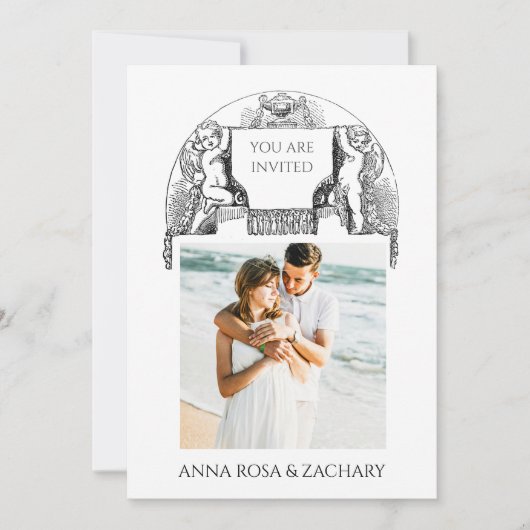 *～* Cherub AR6 ビクトリアン QR PHOTO RSVP 結婚 招待状 (正面)