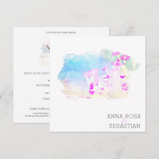 *~* Cherub Flower AR12 QR写真RSVP 結婚's 招待状 (正面/裏面)